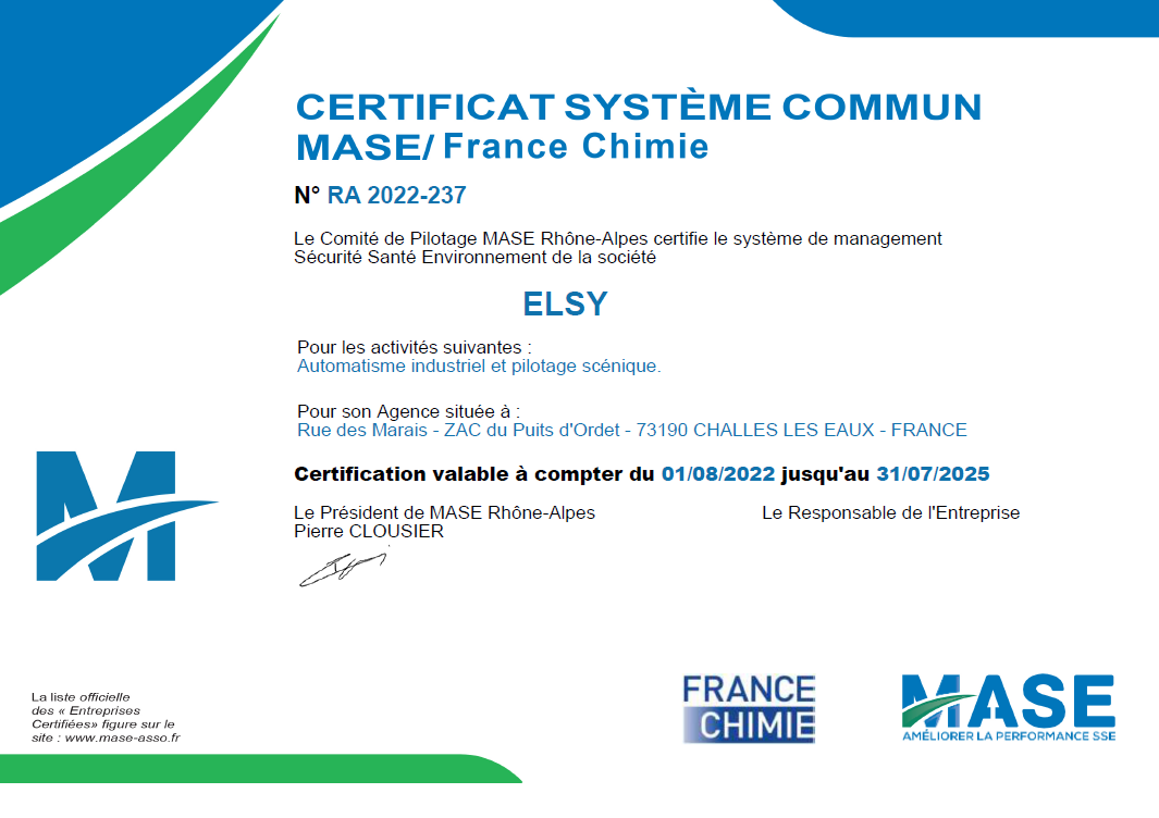certificat MASE d'ELSY